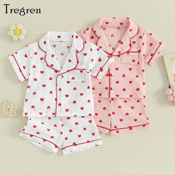 Ensembles de vêtements Tregren Toddler bébé fille pyjama ensemble Valentin de la Saint-Valentin Kid