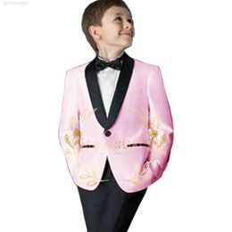 Kleding Sets Tuksedo Pernikahan Pesta Anak Laki-Laki Celana Blazer 2 Bagian Merah Muda Jaket Formele Setelan Anak Kom Pakaian Anak-Anak Jaket Mantel Kerah W0222