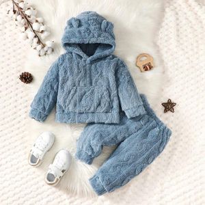 Vêtements Définit deux de bébés garçons décontractés Bear Orees d'ours Hat à capuche Furry Pantalon Plain Automne et Winter Style
