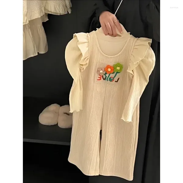 Kledingsets Twee stuks Koreaanse kindermeisjes herfstset 2023 loszittende onderkant shirt bloem jumpsuit