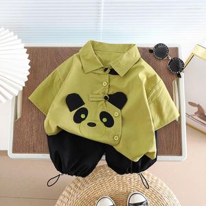 Kledingsets Tweede stuk set/jongens mode bedrukte cartoon Chinese stijl panda shirt stevige kleuren shorts
