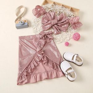 Vêtements ensembles deux pièces sexy princesse vêtements ensemble pour enfant bébé filles été sans manches arc tube top jupes asymétriques 2pcs tenues de mode