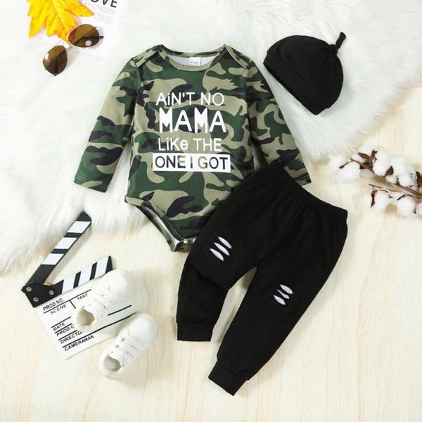 Ensembles de vêtements en deux pièces printemps et automne bébé garçon de mode de mode camouflage imprimé à manches longues triangle de combinaison de combinaison