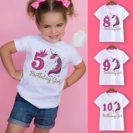 Ensembles de vêtements Licorne anniversaire chemise 1 12 t-shirt sauvage Tee filles fête T thème vêtements enfants cadeaux hauts à la mode t-shirt 230630