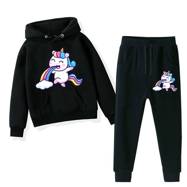 Ensembles de vêtements licorne dessin animé enfants garçons fille ensemble de sport sweats à capuche et pantalons enfants costume décontracté 230807