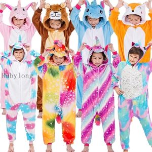 Kledingsets Unicorn onesies Kids Winter Girls Boys Sleepwear Pyjamas Stitch Tiger Lion Animal Children 221103