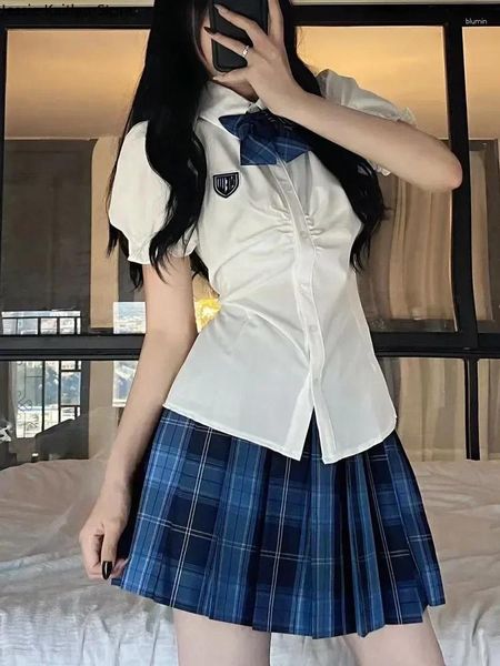 Conjuntos de ropa uniforme Cosplay lindo plisado japonés coreano dulce escuela a cuadros chica camisa blanca mujeres y Kawaii conjunto Anime