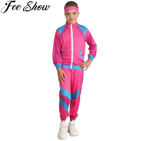 Vêtements Ensembles unisex 80S Costume Retro Jacket Shell Suit Suit Party Tracksuis Kids Kids Colorlock Tenues Sigle pour Halloween Carnival Dress Up