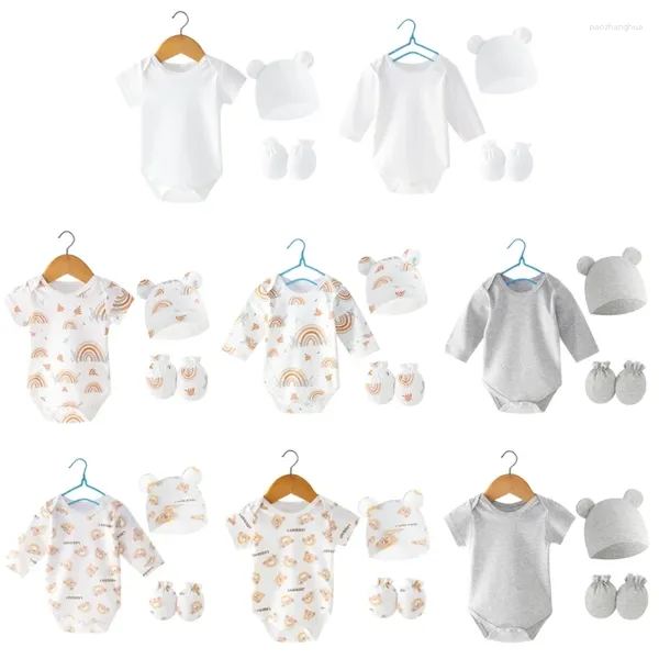 Conjuntos de ropa Unisex Baby Hat Guantes Body Set Mameluco suave con manoplas resistentes a los arañazos Paquete de regalo infantil para niños y niñas