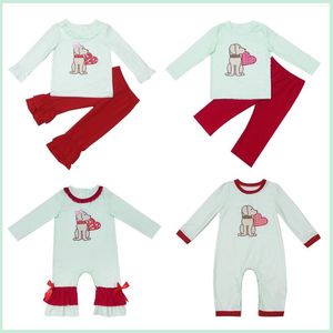 Kledingsets Valentijnsdag Baby Katoenen Kleding Lange Mouw Bluey Set Ronde Hals Puppy Borduren Jongen Pak Romper Ruche Jumpsuit