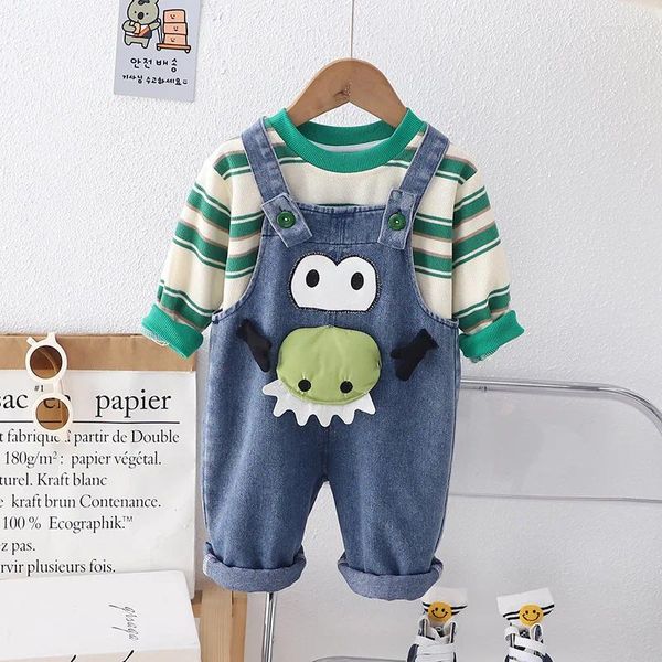 Ensembles de vêtements Valentines Baby Boys Outfit Set 2024 Printemps Vêtements pour bébés pour enfants Garçon Style coréen Dessin animé Animal T-shirts Pantalons rayés