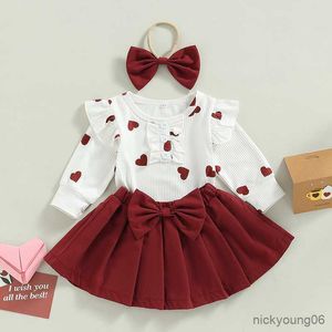 Ensembles de vêtements saint valentin nouveau-né bébé fille vêtements ensemble coeur imprimé jarretelle jupe tenues mignon