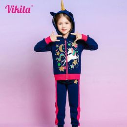Conjuntos de ropa VIKITA Girls para Otoño Invierno Niños Chaqueta con capucha Outwear y pantalones 2 PCS Traje grueso Niños