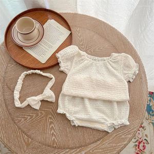 Ensembles de vêtements Vintage bébé filles ensemble été chemise à manches courtes bouffantes Bloomers chapeaux 3 pièces tenues pour enfants