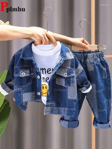 Kledingsets Vintage Splited Boys Denim Conjuntos Fashion Loose Jean Jackets Outfit Children's Harem Vaqueros Streetwear Kids 2 -stukje