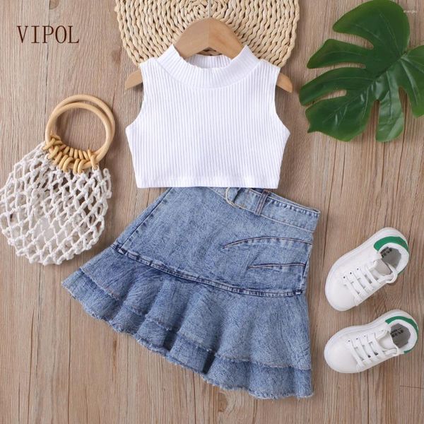 Ensembles de vêtements Vipol Girls 'Color Top Top Sans manches en arrière de la jupe plissée 7-12m 13-24M 25-36M 4-6Y