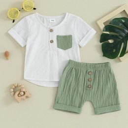 Kledingsets VISgogo Babyjongenskledingset Contrasterende kleur T-shirt met korte mouwen en elastische taille Shorts 2-delige zomeroutfit