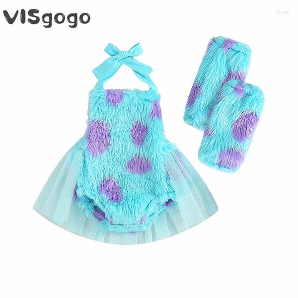 Juegos de ropa Visgogo Baby Girl Mompers sin mangas Catin-up Halter Mesh dobladillo de piel sin espalda de piel con ropa de Halloween