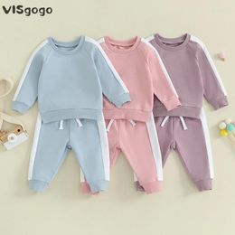 Juegos de ropa Visgogo Baby Girls Clothing 2 PCS Color de contraste Color de manga larga Swein Sweins con pantalones de chándal de cintura elástica