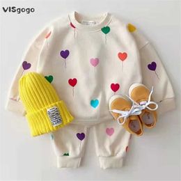 Juegos de ropa Visgogo Baby Spring and Autumn Ropa Baby Girl Boys Love Impresión de sudaderas coreanas Pantalones Baby Dos piezas Sweatl2405