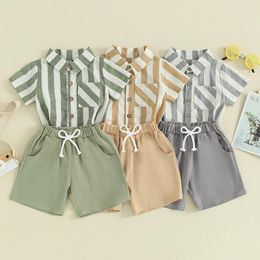 Kledingsets Visgogo Toddler Boy Gentleman Outfit Zomerkleding Striped print Korte mouwen Button shirt en shorts ingesteld voor formele slijtage