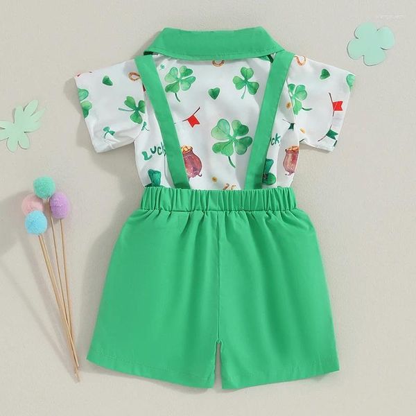 Ensembles de vêtements Wankitoi Baby Boy St Patricks Day Day Shamrock Short Sleeve Bouton Down Shirt Suspender Shorts Gentleman Vêtements