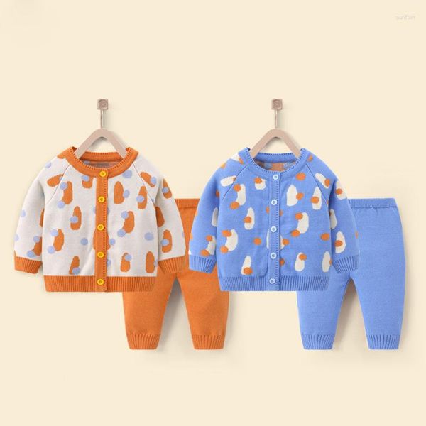 Conjuntos de ropa Sé de suéter de baby baby set de primavera y otoño para niñas al por mayor de dibujos animados de dibujos animados cuello redondo estilo cárdigan