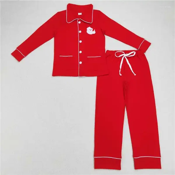 Ensembles de vêtements Western Adultes Men Broidered Santa Pocket Collar Red Red Long Manneve Pantal
