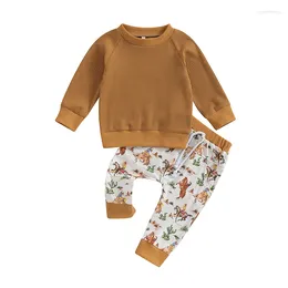 Ensembles de vêtements occidentaux Baby Boy Vêtements automne d'hiver manches longues Waffle tricot Sweat-shirt Pantalon imprimé de vache Set 2pcs Tenue
