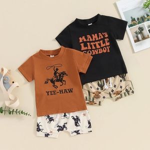 Ensembles de vêtements occidentaux Baby Boy Vêtements Highland Cow Farm Print T-shirt Shorts décontractés