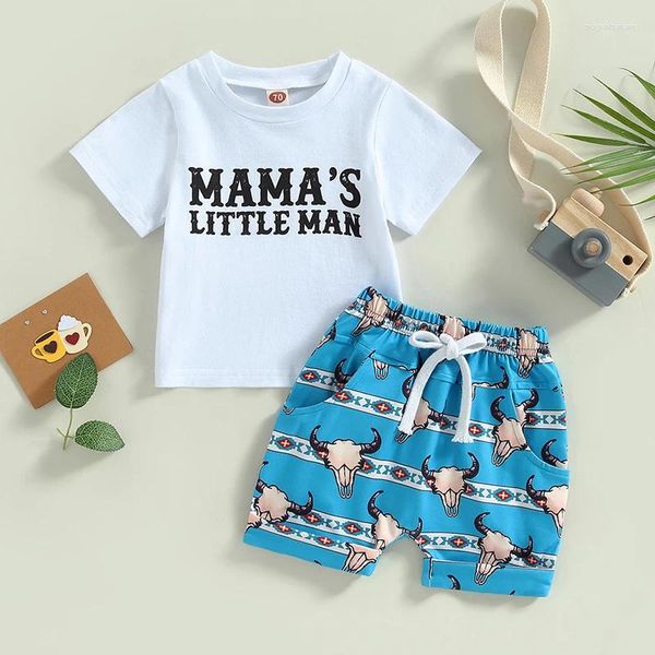 Sets de ropa Western Baby Boy Summer Ropa de verano Mama S Little Manga Camiseta Top Shorts de impresión de vaca