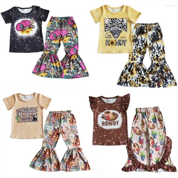 Conjuntos de ropa estilo occidental para bebés y niñas, conjunto de ropa de diseñador, venta al por mayor, trajes con parte inferior de campana, moda para niños