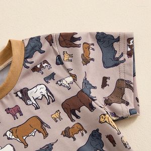 Sets de ropa Western Baby Boy Baby Caballero Camiseta Camiseta Tops Vacas Recheras Shorts Juego de vaquero de verano casual