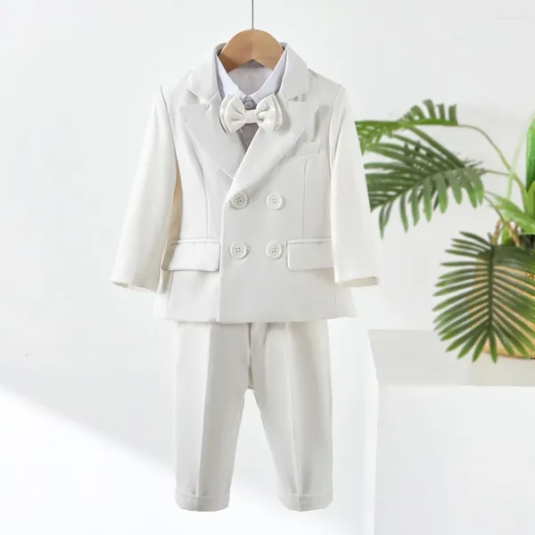 Ensembles de vêtements Robe blanche pour garçons 2024 Élégant ensemble de vêtements de garçon en tenue formelle pour enfants Blazer Pantalon 1 st Banquet Banquet de fête d'anniversaire