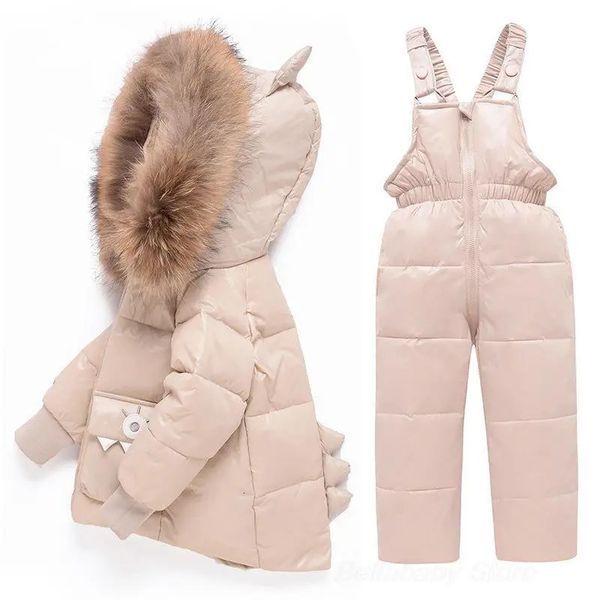 Ensembles de vêtements Vestes en duvet de canard blanc pour enfants Manteau avec capuche en vraie fourrure Garçons Filles Parkas Épais Costume de ski de mode Tenue de neige 230928