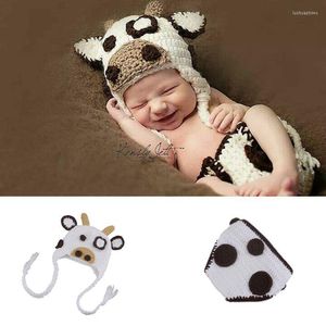 Kledingsets witte melkkoe baby babymeisjes hoed luier set pography rekwisieten gebreid geboren thuis outfits schattig dierenkostuum