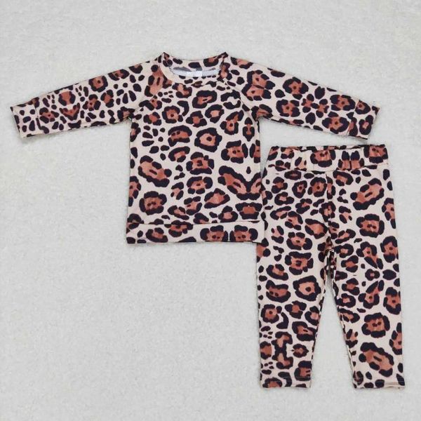 Ensembles de vêtements en gros bébé garçon fille manches longues pull chemises enfants pantalons ensemble pyjamas enfant en bas âge enfants tenue léopard vêtements de nuit