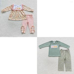 Ensembles de vêtements en gros bébé garçon fille Thanksgiving broderie citrouille tenue enfants enfant en bas âge manches longues hauts pantalons infantile enfants coton ensemble