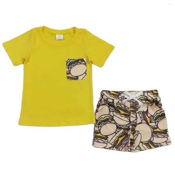 Sets de ropa Baby Boy Boy Summer Ropa para niños Mangas de mangas cortas Camisetas de algodón Camiseta Amarillo Pockets de bolsillo de bolsillo