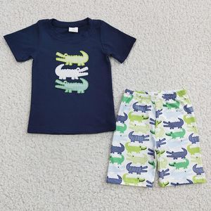 Kledingsets groothandel babyjongen zomerset korte mouwen korthulden borduurwerk alligator katoenen kleding shirt T -shirt shorts kinderen jacht outfit