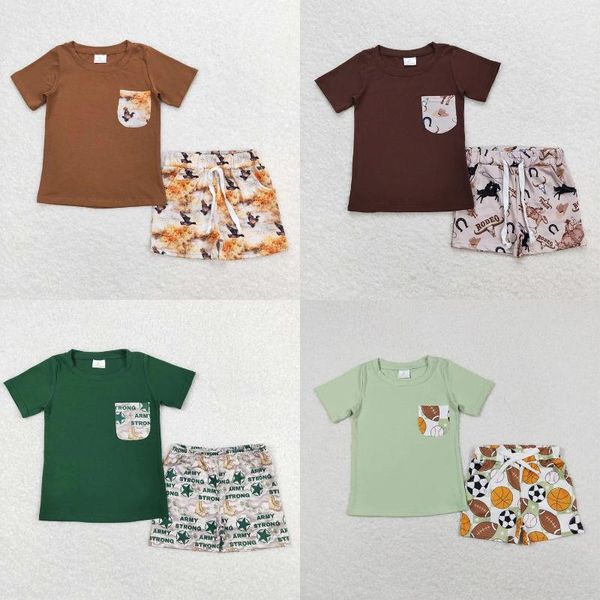 Vêtements Ensembles en gros bébé garçon Souet Souet Enfants Enfants courtes Pocket T-shirt Ball Crawfisf