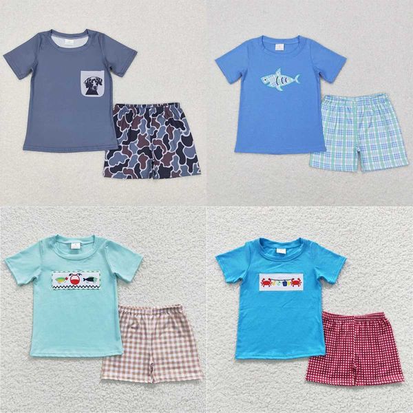 Conjuntos de ropa Baby Baby Boys Summer Pockets Gris de algodón de manga corta Camas de algodón de manga corta Farco pantalones cortos para niños Fashion D240514