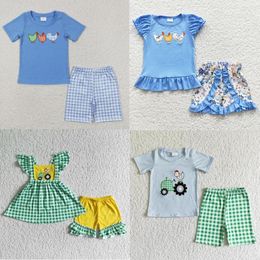 Kledingsets Groothandel Baby Meisje Jongen Zomer Korte Mouwen Outfit Borduren Katoen Kip Shirt Tee Kid Gestreepte Shorts Kinderen Bijpassende