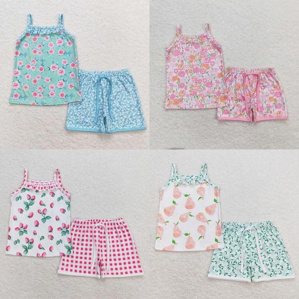Conjuntos de ropa Baby Girl Baby Girl Maneveless Camisa Sleepwear Floral Shorts Flower Flower