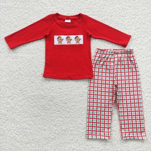 Ensembles de vêtements en gros bébé enfants pain d'épice garçon filles hauts de noël rouge broderie cloche bas pantalon mode automne hiver vêtements