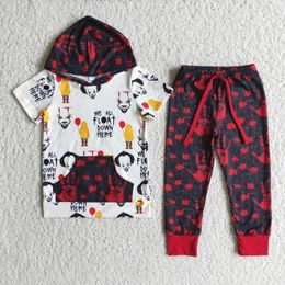 Kledingsets groothandel boetiek kinderen Halloween babyjongen korte mouwen set kinderen hoodie pocket shirt rode broek modieuze outfit