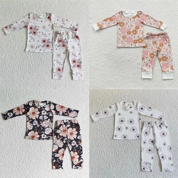 Conjuntos de ropa Venta al por mayor Niños Mangas largas Camisetas de flores Tops Pantalones Ropa de dormir Traje para niños Pijamas para niños pequeños Conjunto de ropa de dormir para niñas 230909