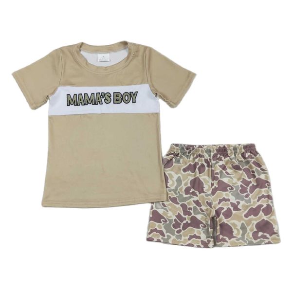 Ensembles de vêtements en gros de broderie pour enfants ensembles d'été à manches courtes Mère et garçon T-shirt Childrens Camouflage shorts deux pièces D240514