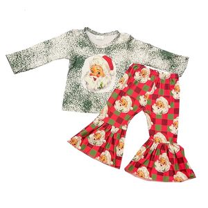 Kledingsets Groothandel kleding Kerst Baby Meisjes Boutique kleding Kerstmanoutfits met lange mouwen bell bottoms kinderkleding 231113