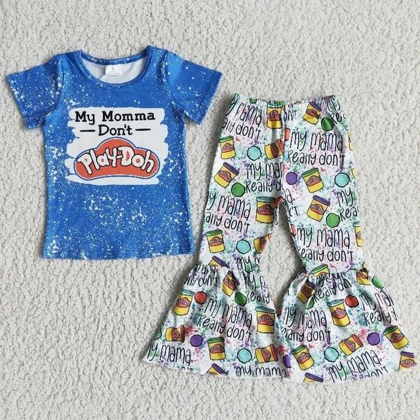 Conjuntos de ropa Venta al por mayor Ropa de otoño Moda Niños Carta Ropa Conjunto Bebé Niño Niñas Traje Niños Primavera Boutique Azul Tie Dye Campanas